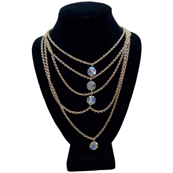 Layered Rhine Stone Base Metal Gold Plated Necklace - Picture 1 of 2